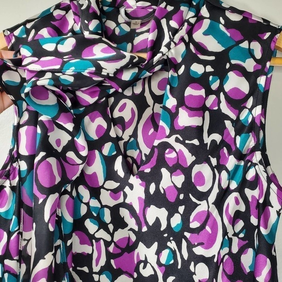 Nine West Satin Tie Neck Sleeveless Blouse Purple Blue Size Small - Picture 2 of 10